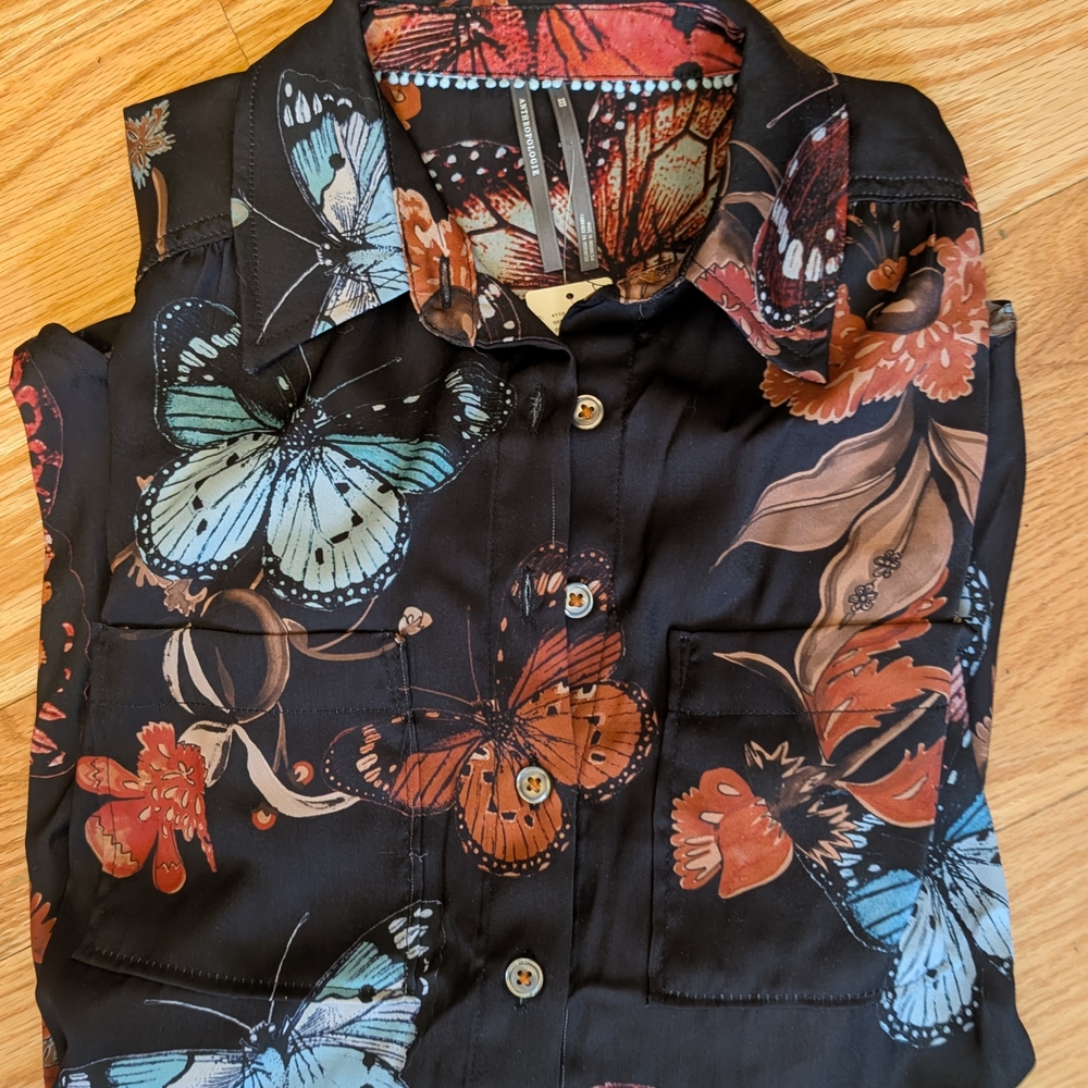 Butterfly Print Button-Up Shirt